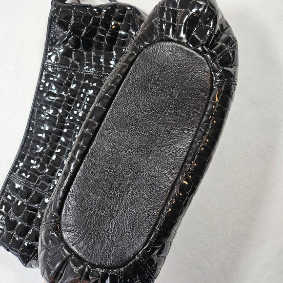 Brighton Black Croc Embossed Patent Leather Shoulder Bag Hobo Silver Tone - Picture 5 of 16